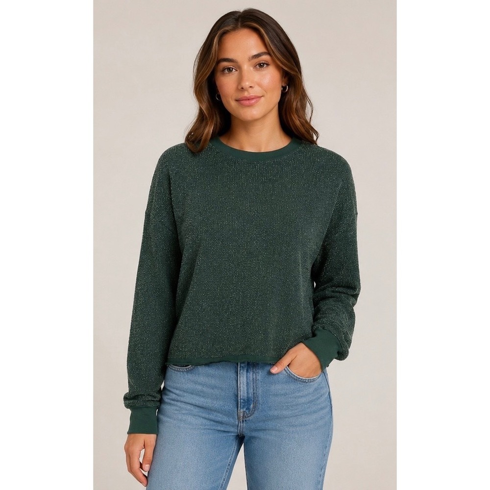 Nike Dri-FIT Textured Waffle Knit Cropped Pullover Sweater Green Size Small